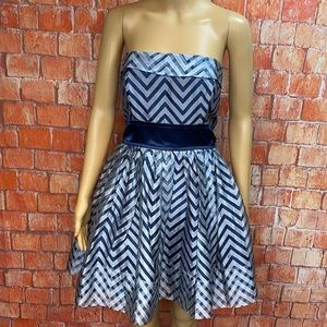 Teeze Me Blue Chevron Print Strapless Dress